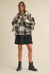 Wool Fringed Detail Plaid Jacket