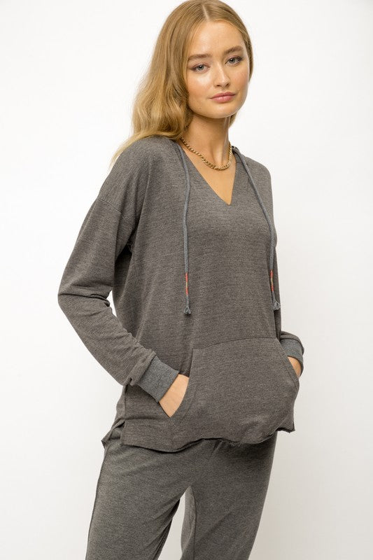 Soft Hoodie Top With Colorful Drawstring