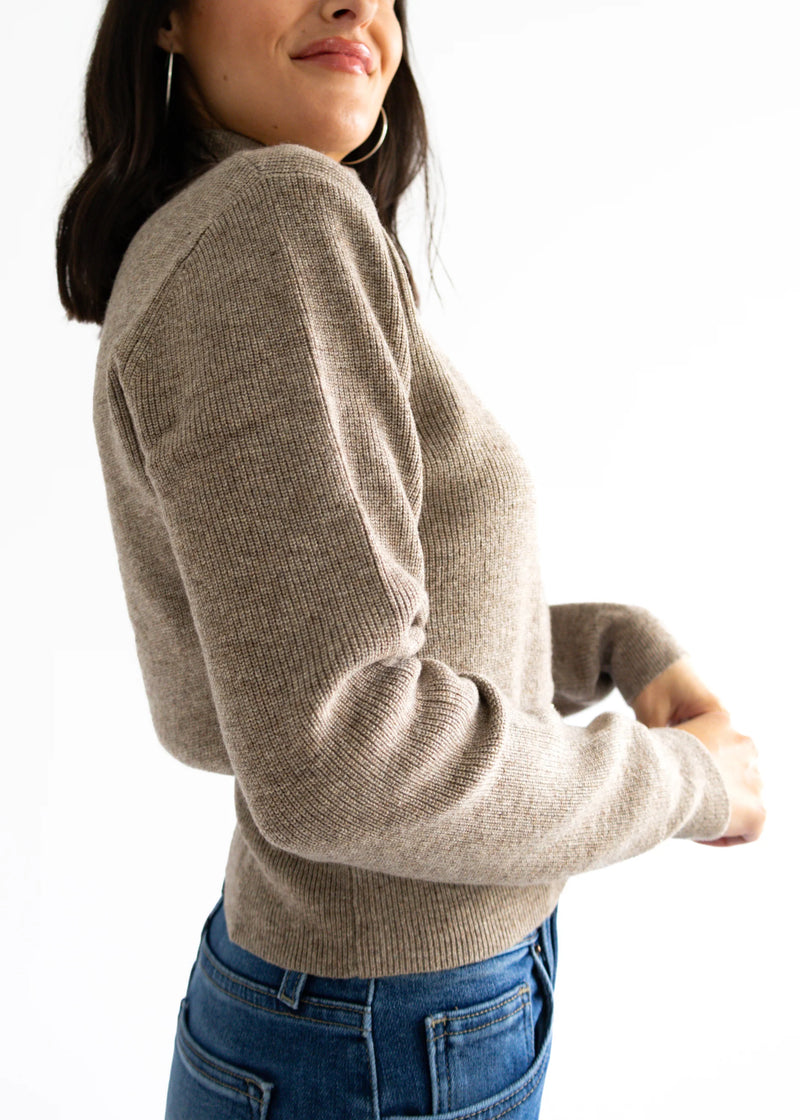 Cozy taupe ASTR Tawni Cardigan featuring a ribbed texture and fitted silhouette, perfect for layering in Long Island boutique fashion.