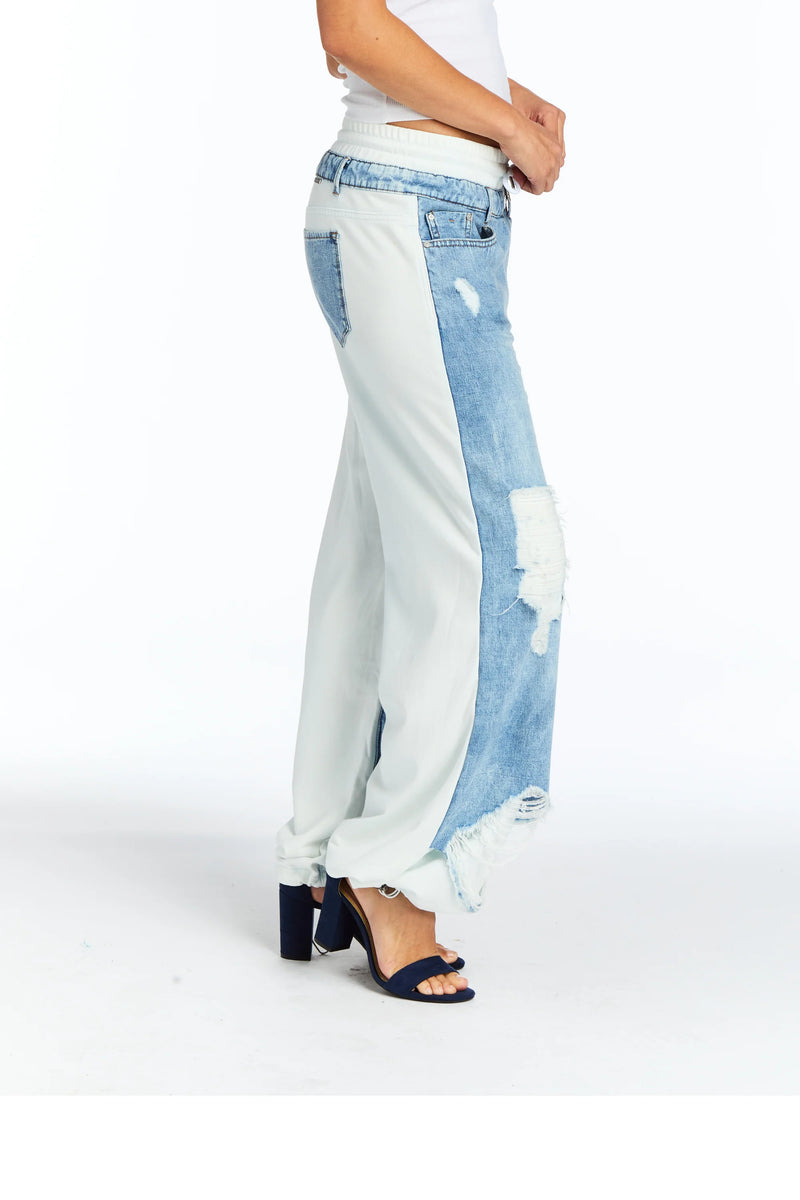 Reconstructed Denim Front French Terry Jogger