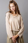 Oversize V-Neck Long Sleeve Outseam Solid Top