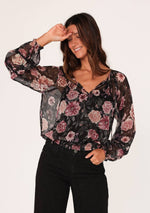 Sheer Floral Smocked Tie Neck Blouse