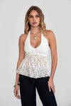 GWYNETH Knit Floral Textured Halter Baby Doll Top