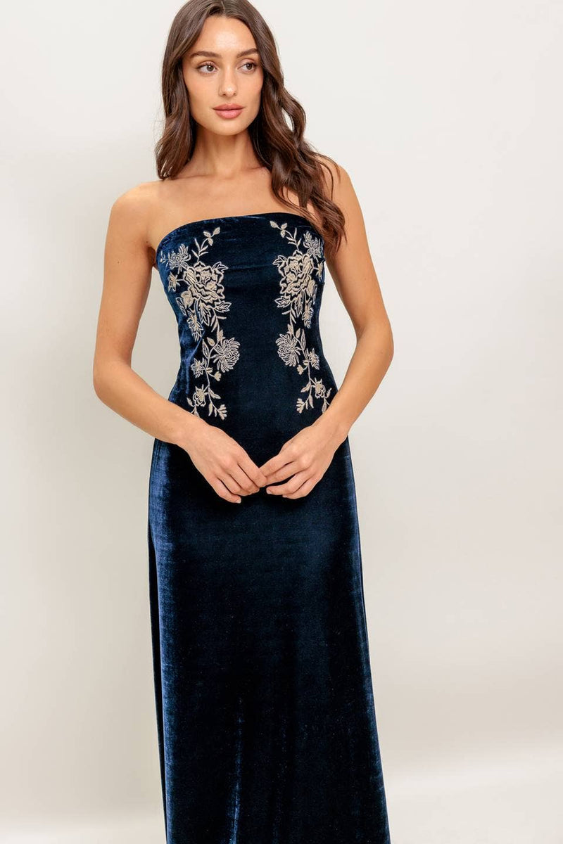 Navy Velvet Maxi Dress