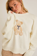 Long Sleeve Crew Neck Teddy Bear Sweater