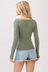Light olive green double layer square neck long sleeve top with a fitted silhouette, perfect for Long Island boutique fashion.