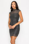 Mesh Dot Foil Mock Neck Dress