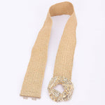 Metal Buckle Elastic Faux Straw Belt