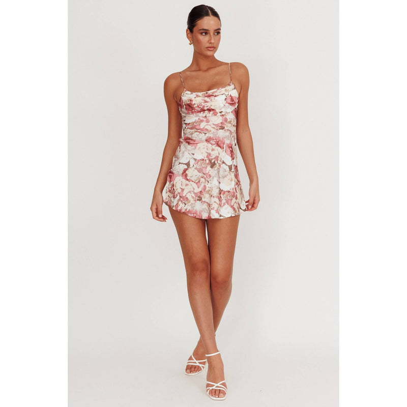 Cowl Neck Floral Mini Dress