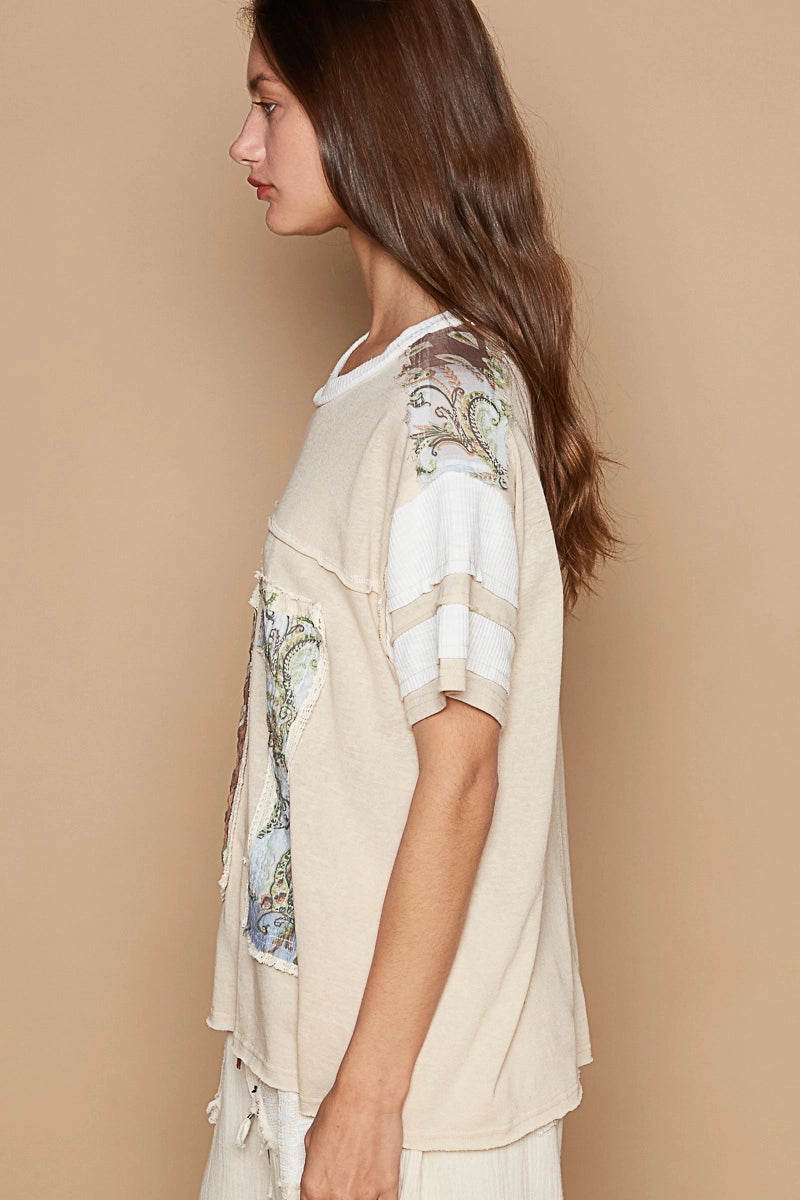 Oversize Round Neck 91 Patches Knit Top