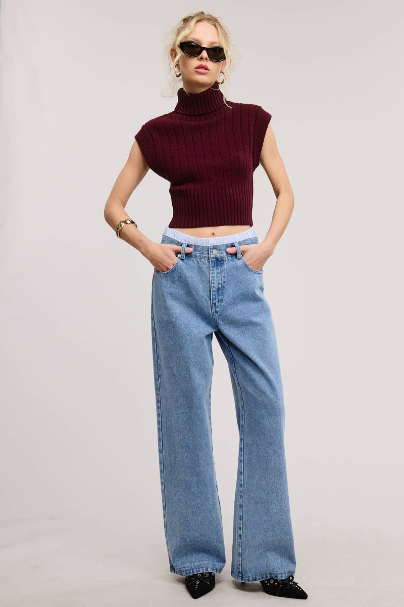 Mid Low Rise Denim Pants with Detachable Boxer Trunk