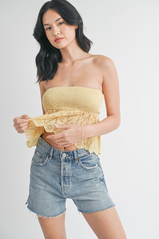 Smocked Lace Cotton Tube Top