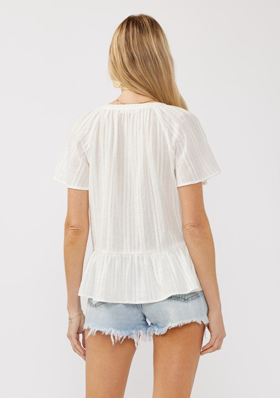 V-Neck Flutter Button Front Top