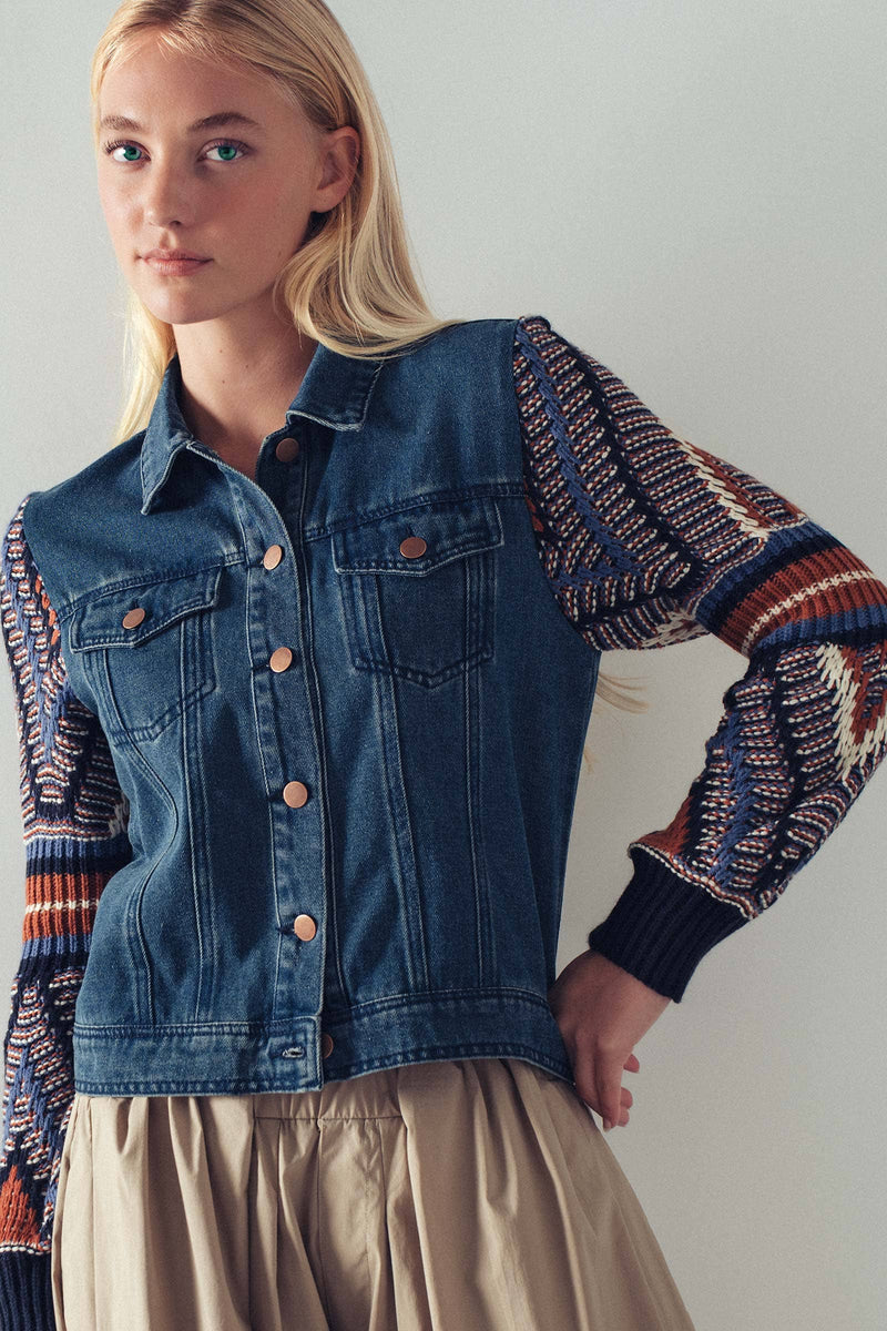 Knit Sleeves Denim Jacket