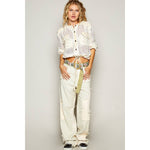 Vintage Washed Floral Print Patch Crochet Jacket