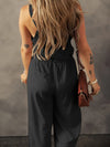 Knotted Straps Button Textured Drawstring Jumpsuit