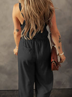 Knotted Straps Button Textured Drawstring Jumpsuit