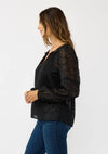 Long Sleeve Split Neck Lace Trim Chiffon Blouse