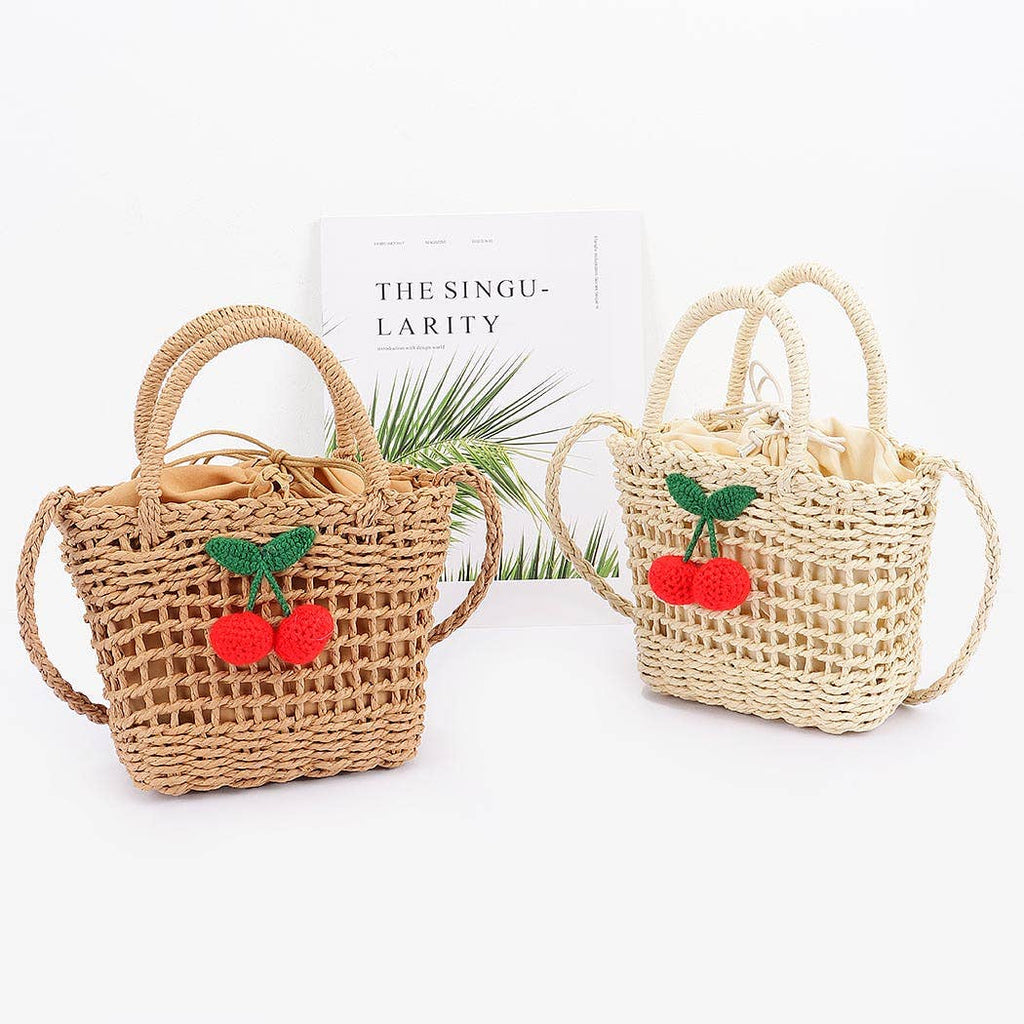 Handmade Faux Straw Cherry Crossbody Bag