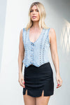 Denim Washed Fitted Vest With Stud Detail
