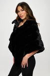 Stylish black cascade faux fur capelet with a chic collar, perfect for adding warmth to any outfit in a Long Island boutique fashion.