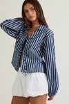 Stripe Long Sleeve Tie Top