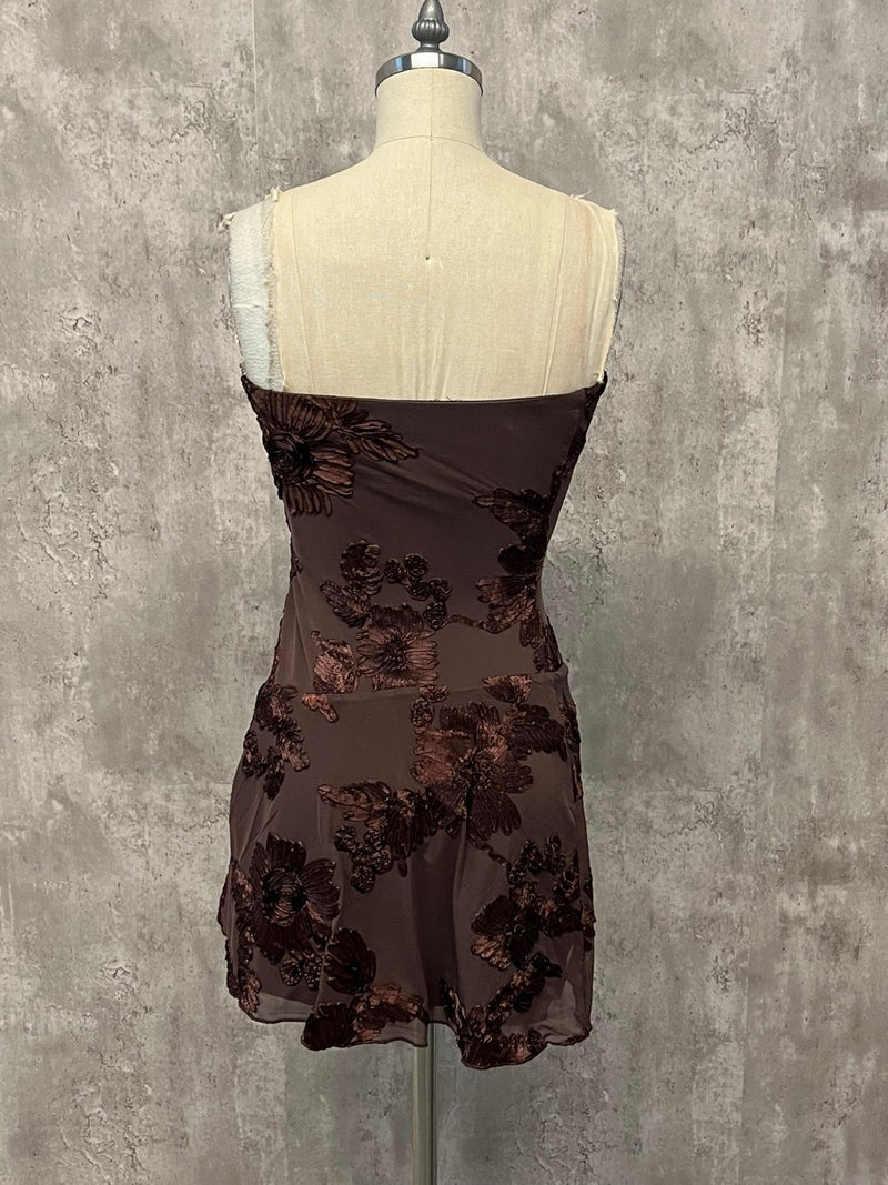 Strapless Embroidered Mesh Mini Dress