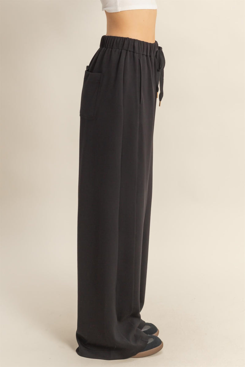 Knit Wide Leg Trousers With Drawstring Waist
