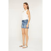 High Rise Raw Hem Denim Shorts