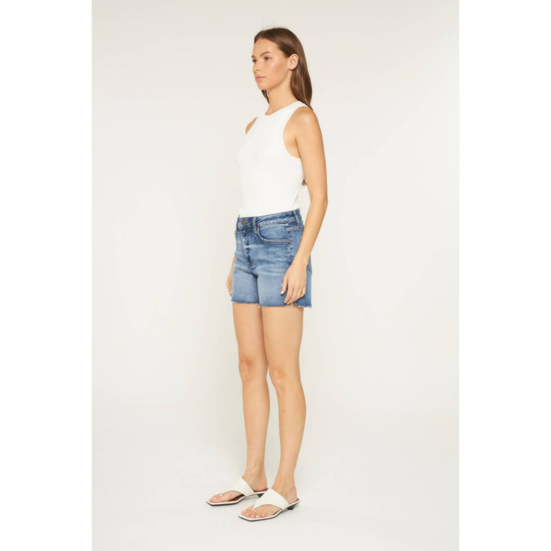 High Rise Raw Hem Denim Shorts