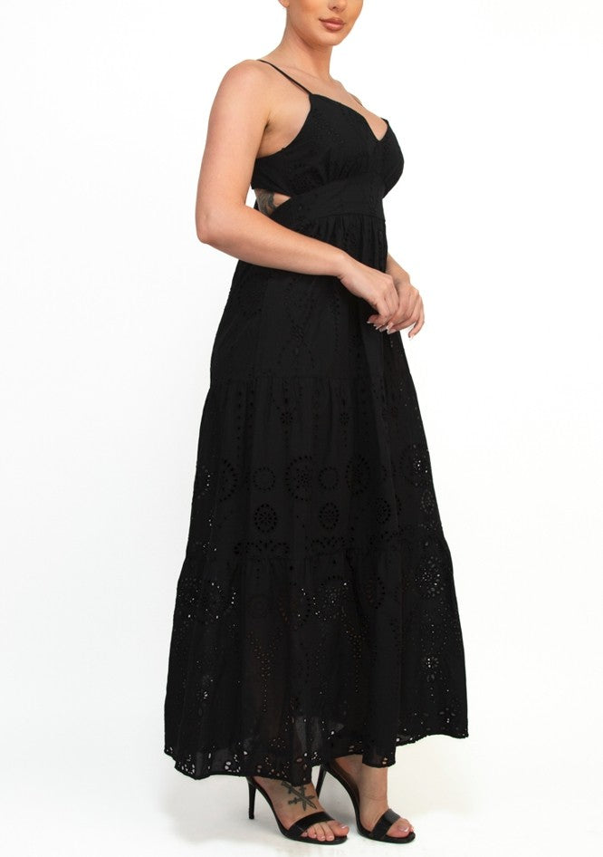 Eyelet Sweetheart Back Tie Maxi Dress