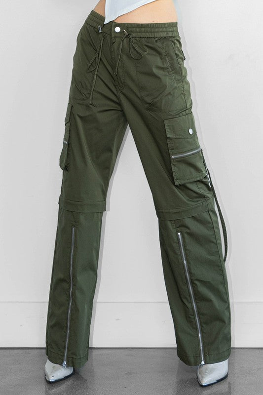 Color Cargo Pants With Zip Front Slit