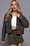 Long Sleeve with Front Patch Pocket Faux Suede Short Jacket