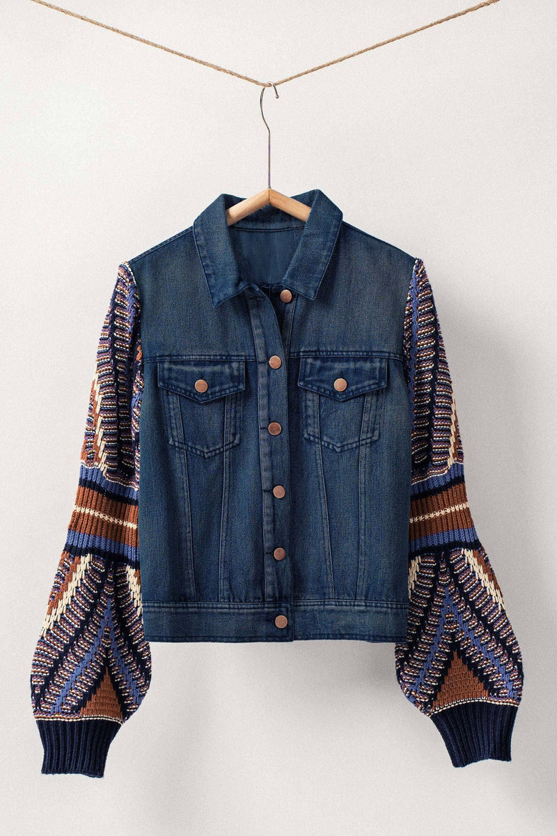 Knit Sleeves Denim Jacket