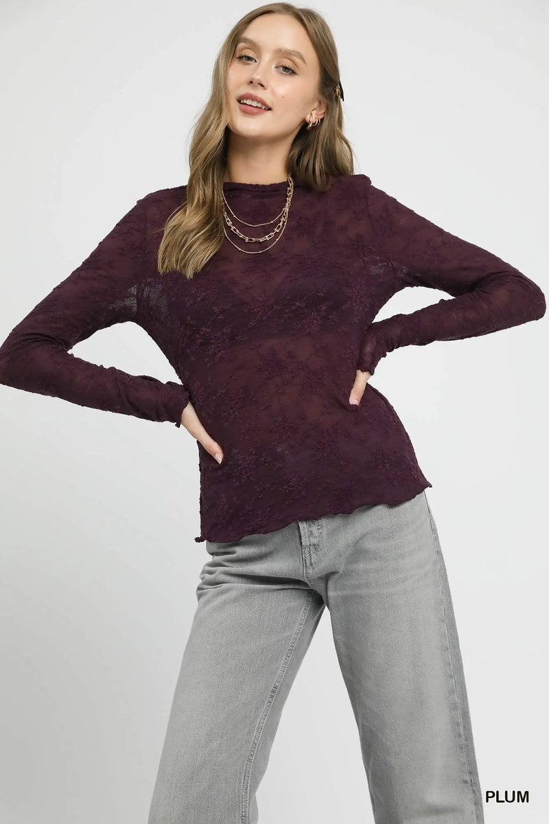 Lace Sheer Long Sleeve Top