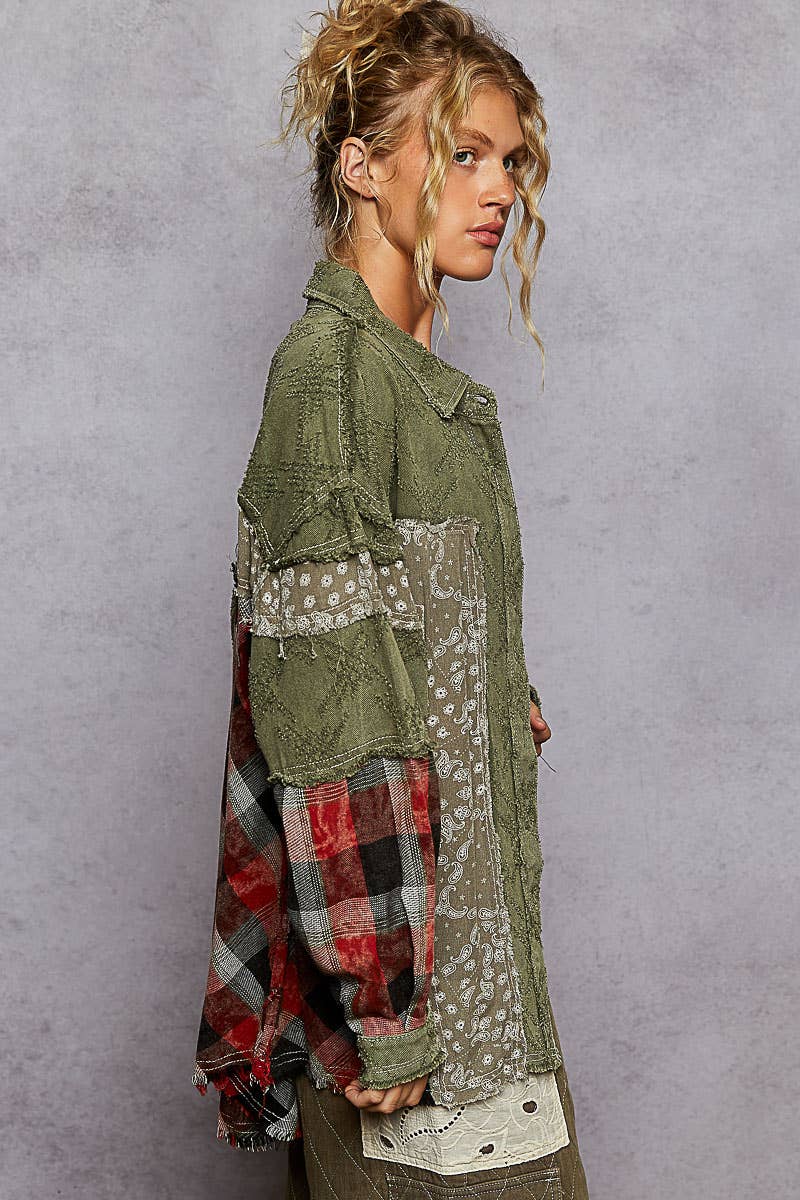 Oversize Long Sleeve Contrast Button Down Shacket