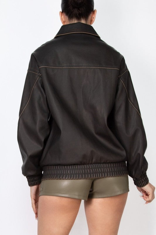Boxy Faux Leather Oversized Jacket