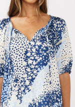 Short Puff Sleeve V-Split Neck Top with Lace Trim