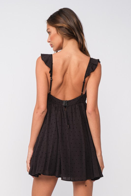 Wing Sleeve Open Back Mini Dress