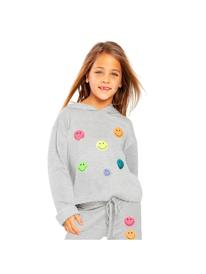 Butter Fleece Sweatshirt With Smiley Patches- Girls