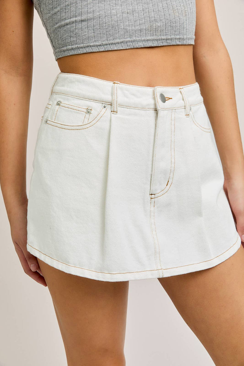 Pleated Denim Skort