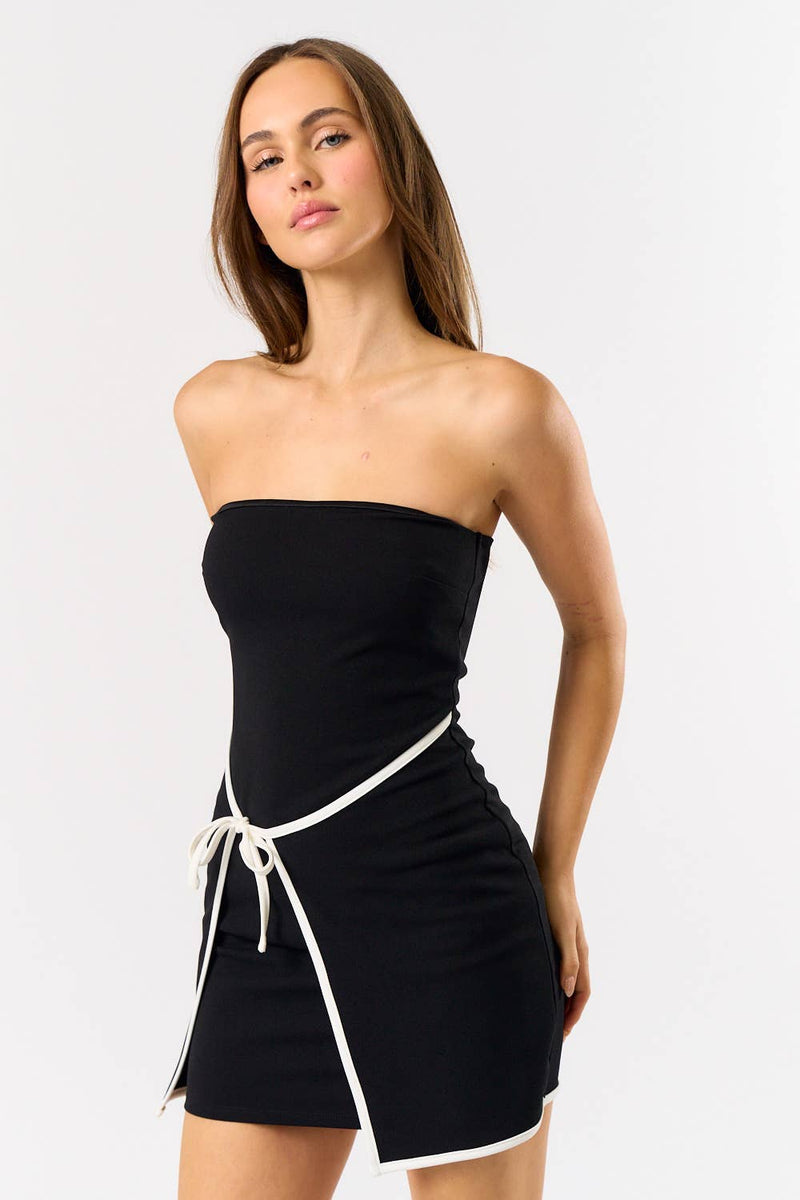 Contrast Wrap Front Tube Mini Dress