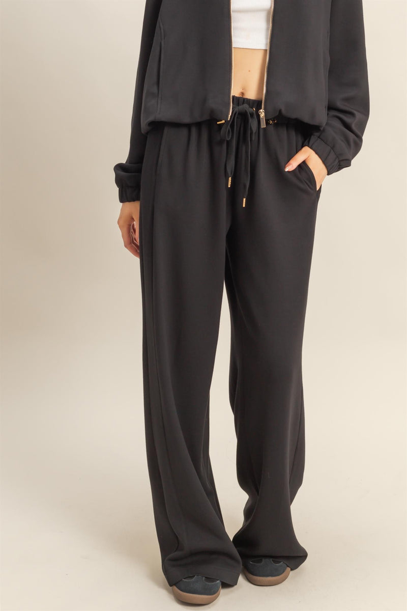 Knit Wide Leg Trousers With Drawstring Waist