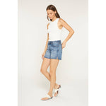 High Rise Raw Hem Denim Shorts