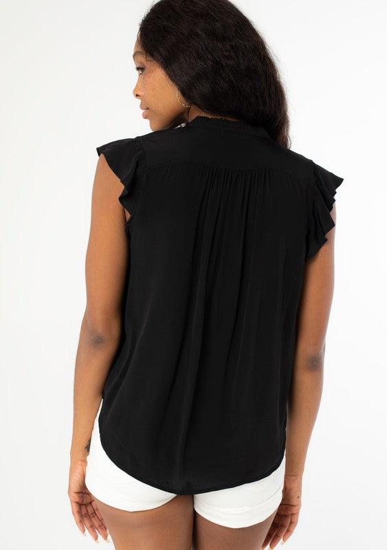 Button Down Shirt w/ Ruffle Neck