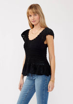 Flutter Sleeve Crochet Peplum Top