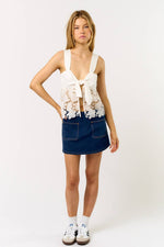 Satin Lace Top w/ Front Tie