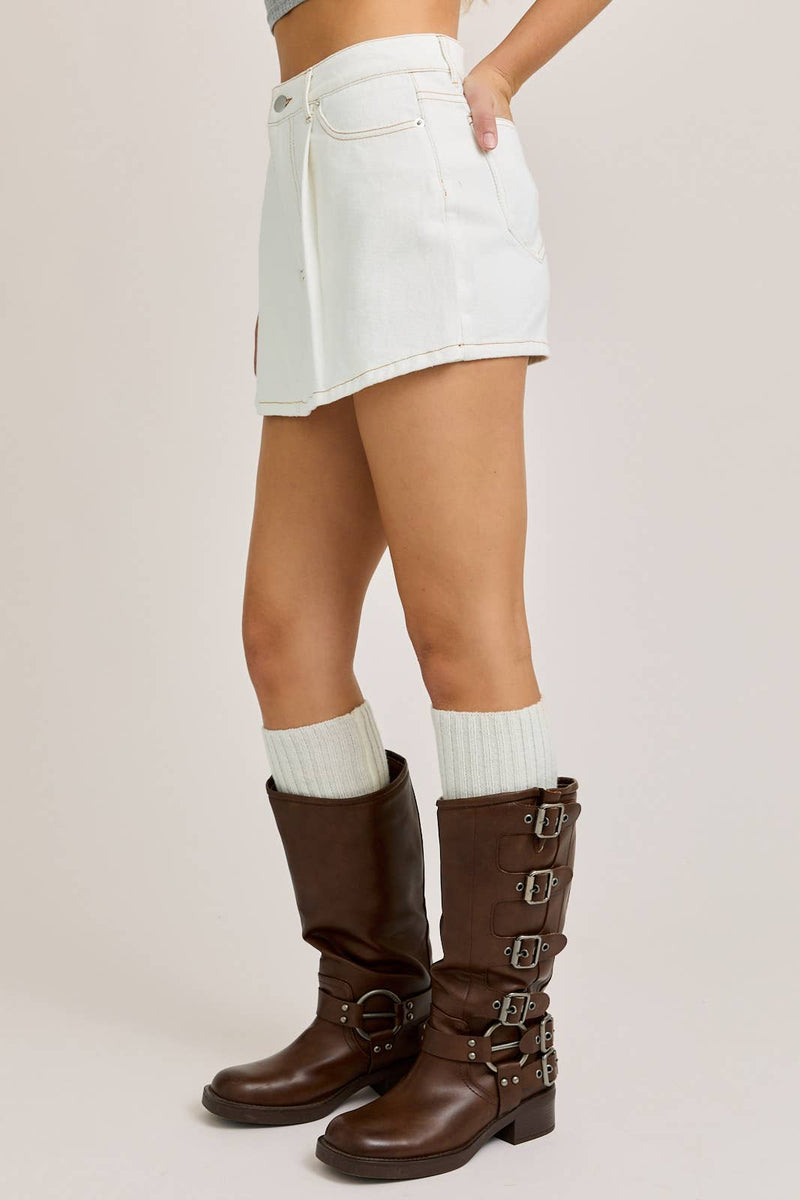 Pleated Denim Skort