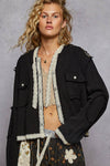 Vintage Washing Double Gauze Stitch Detail Hoodie Jacket