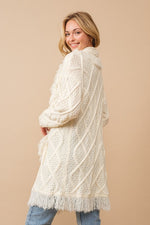 Cable Knit Fringe Cardigan